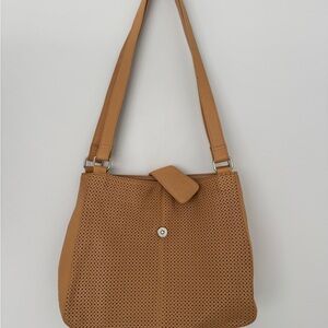 Tignanello Leather Bag Elegant Tan Perforated Shoulder Bag